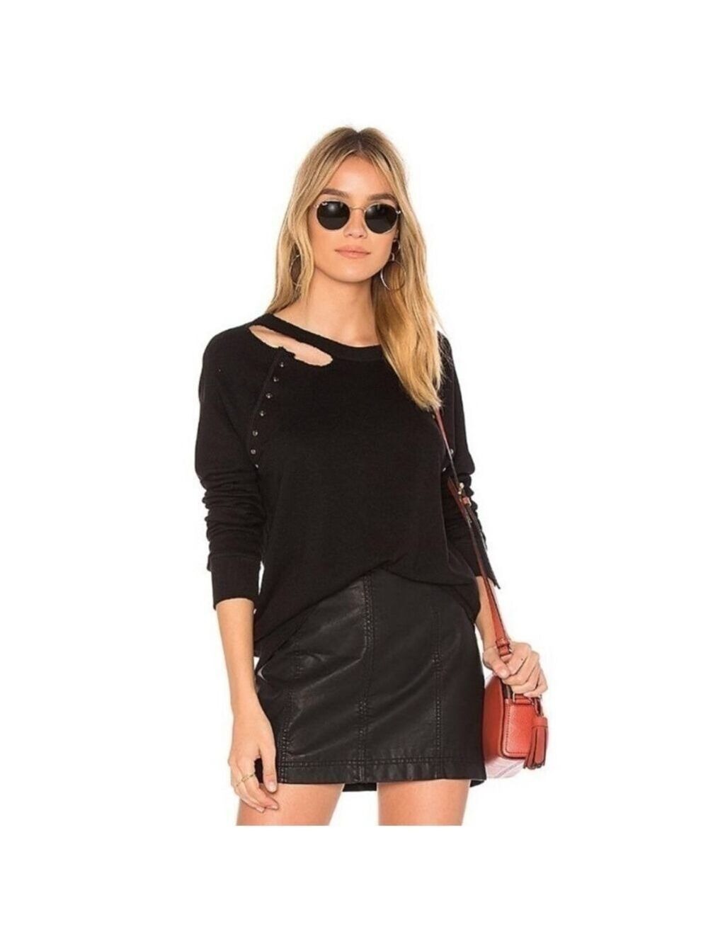 N:philanthropy Nic distressed relaxed fit crewneck sweatshirt in black.